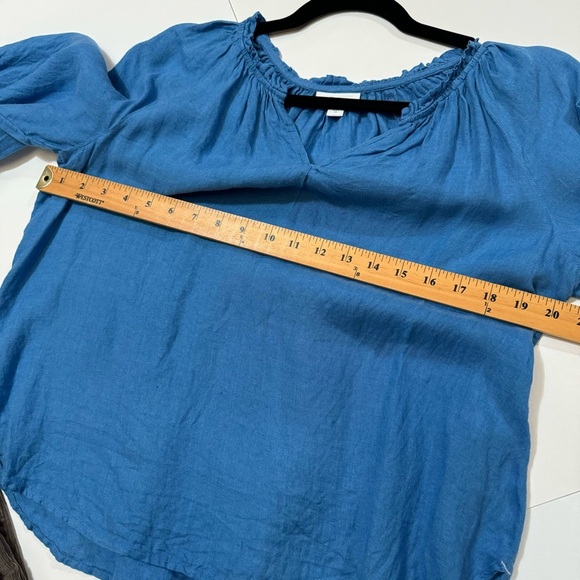 J JILL 100% linen blue Boho blouse puff sleeve boho top oversized loose fit XS - Picture 7 of 10